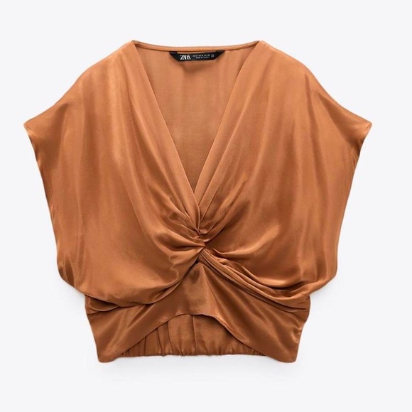 Zara Tops - Zara Women's Burnt Orange Gathered Blouse Size Small
